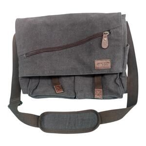 Ravuo Gray Messenger Bag Water Resistant Canvas Satchel 15.6X9 Inch Laptop